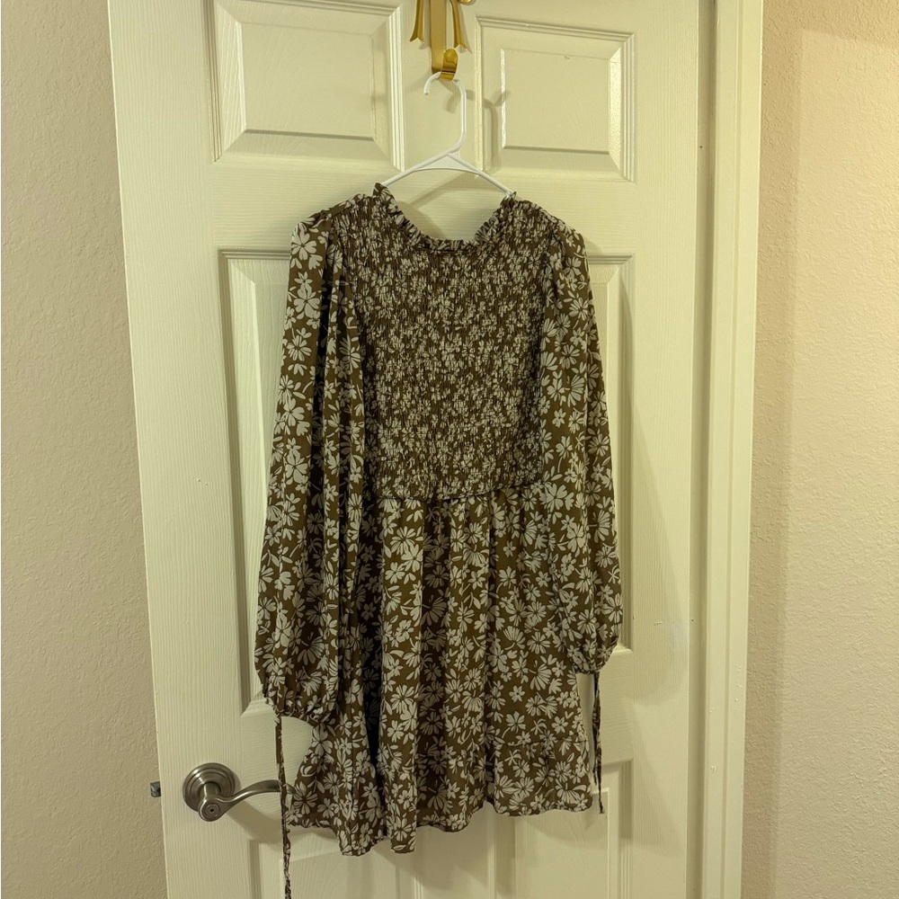 Altar'd State Brown Floral Long Sleeve Dress